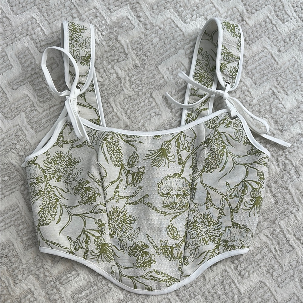 Floral Green and White Women's Top